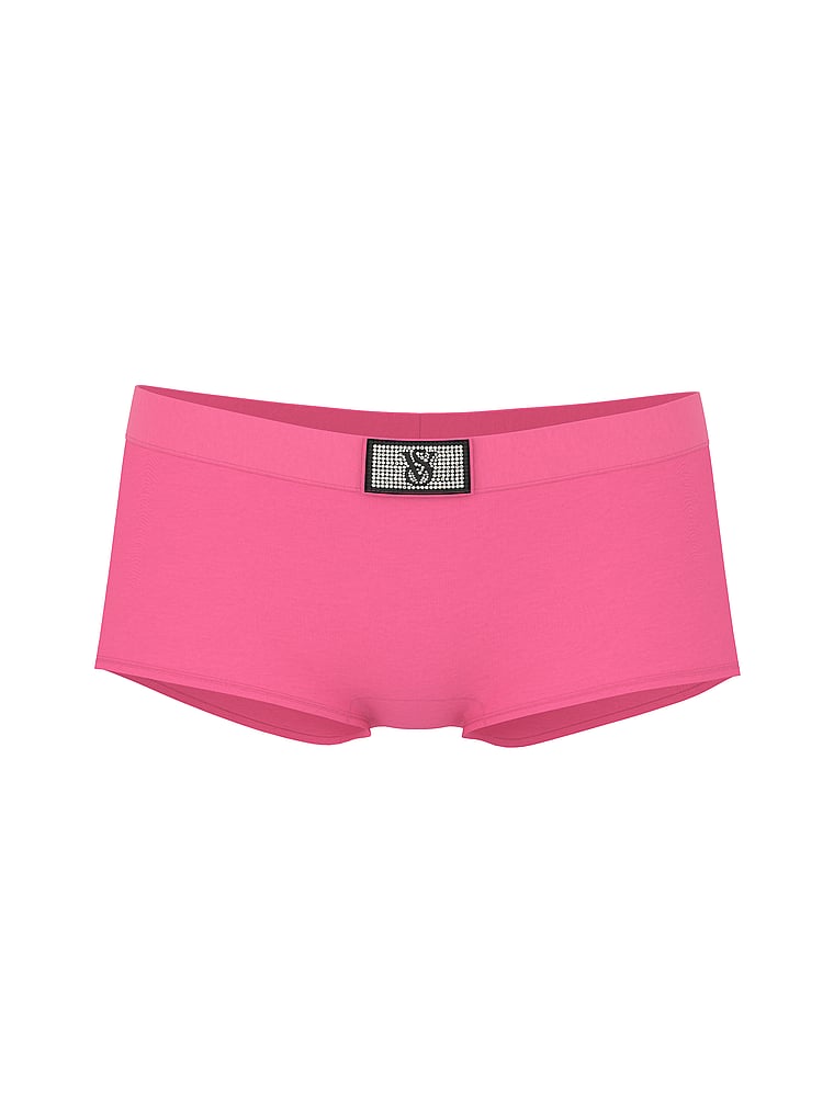 Victoria's Secret, Cotton Logo Cotton Boyshort Panty, Rose Garden Pink, offModelFront, 3 of 3