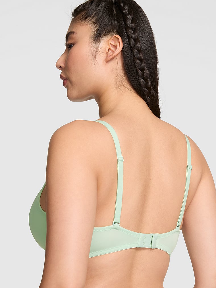 PINK Wear Everywhere Wear Everywhere Lightly Lined Full Coverage T-Shirt Bra, Mint, onModelBack, 2 of 3 Gloria is 5'9" or 175cm and wears 34D or Small