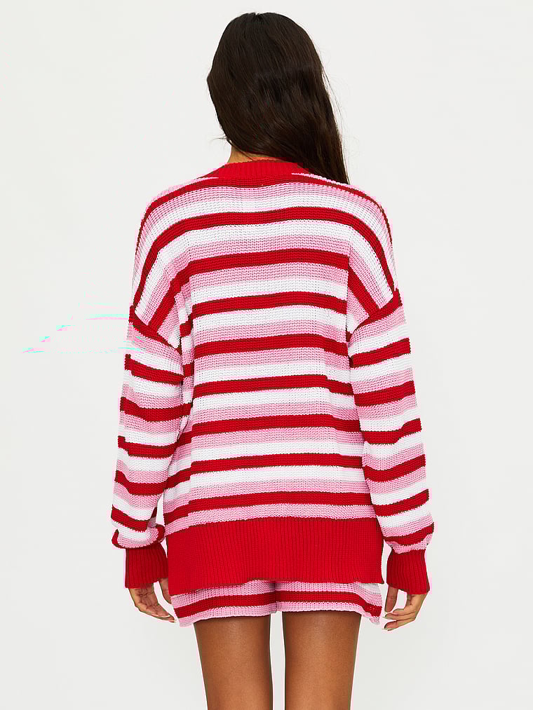 Victoria's Secret, Beach Riot Callie Sweater, Ruby Ivory Stripe, onModelBack, 2 of 3