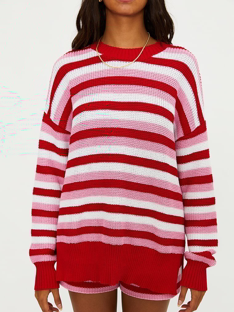 Victoria's Secret, Beach Riot Callie Sweater, Ruby Ivory Stripe, onModelSide, 3 of 3