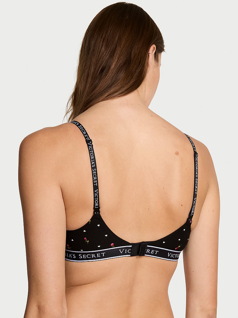Victoria's Secret, The T-shirt Bombshell Add-2-Cups Cotton Logo Push-Up Bra, Black Heart Roses, onModelBack, 2 of 3