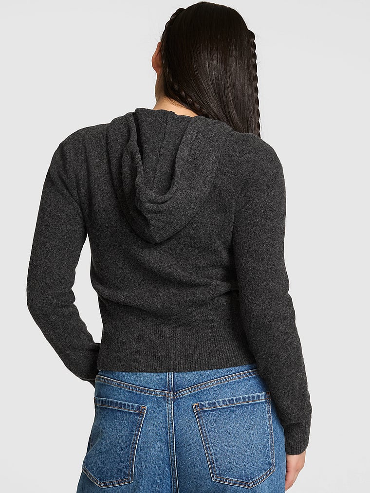 Front-Zip Shrunken Sweater Hoodie