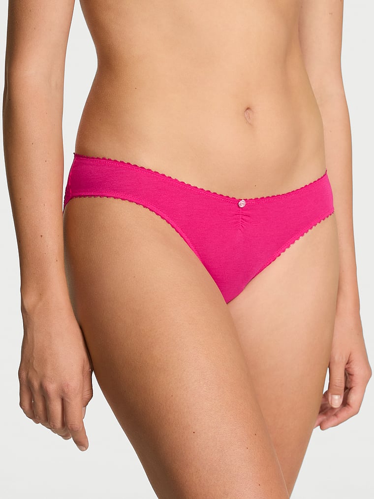 Victoria's Secret, Victoria's Secret Stretch Cotton Rib Bikini Panty, Pop Pink, onModelFront, 1 of 3