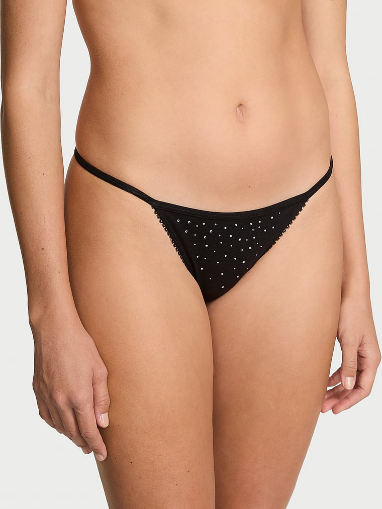 Victoria's Secret, Victoria's Secret Stretch Cotton Sparkle V-String Panty, onModelFront, 1 of 3