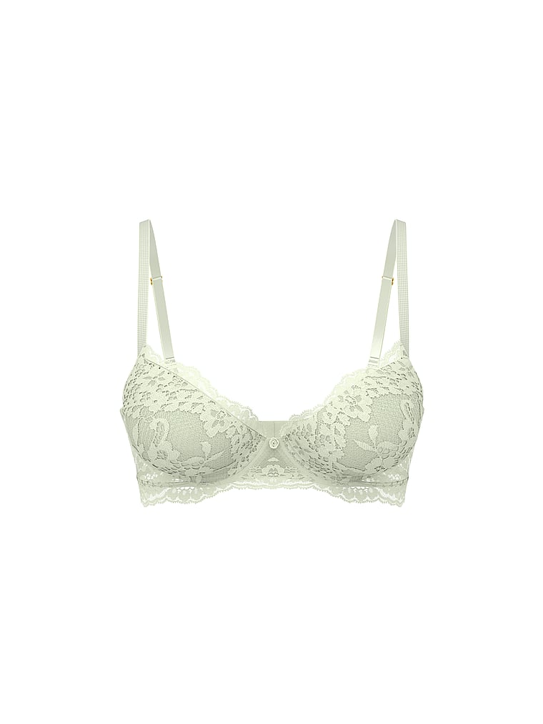 Victoria's Secret, Dream Angels Peony Embroidery Lightly Lined Demi Bra, Mint Crush, offModelFront, 4 of 4