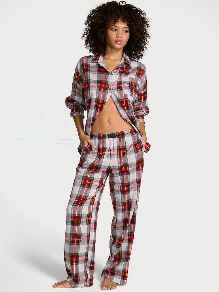 Victoria's Secret, Victoria's Secret Modal-Cotton Long Pajama Set, Tartan Plaid, onModelFront, 1 of 3