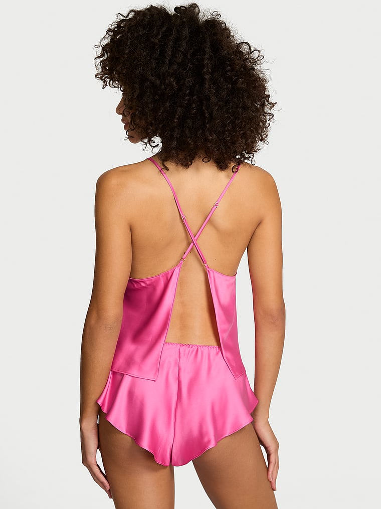 Victoria's Secret, Victoria's Secret Satin Open-Back Cami & Shorts Set, Rose Garden, onModelBack, 2 of 3