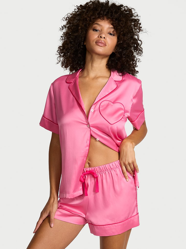 Victoria's Secret Signature Satin Heart Short Pajama Set