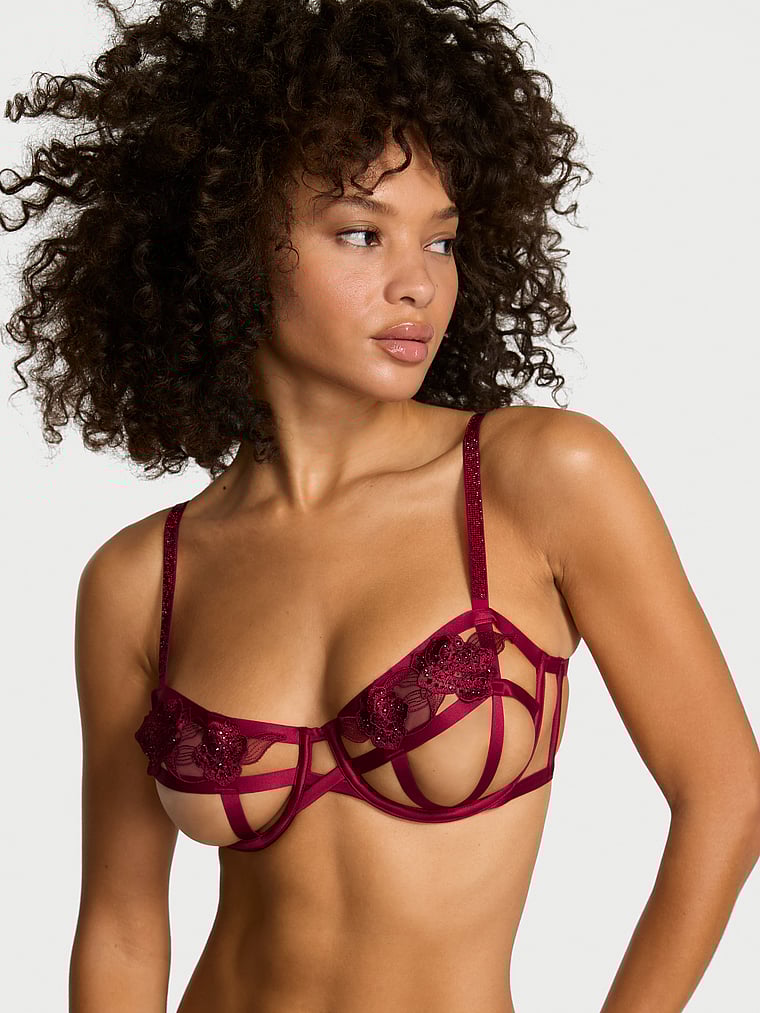 Victoria's Secret, Very Sexy Scarlet Rose Shine Open-Cup Balconette Bra, Red Lacquer, onModelFront, 1 of 2