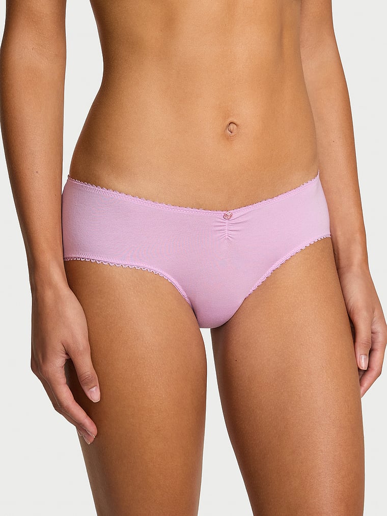 Victoria's Secret, Victoria's Secret Stretch Cotton Hiphugger Panty, Bikini Pink, onModelFront, 1 of 3