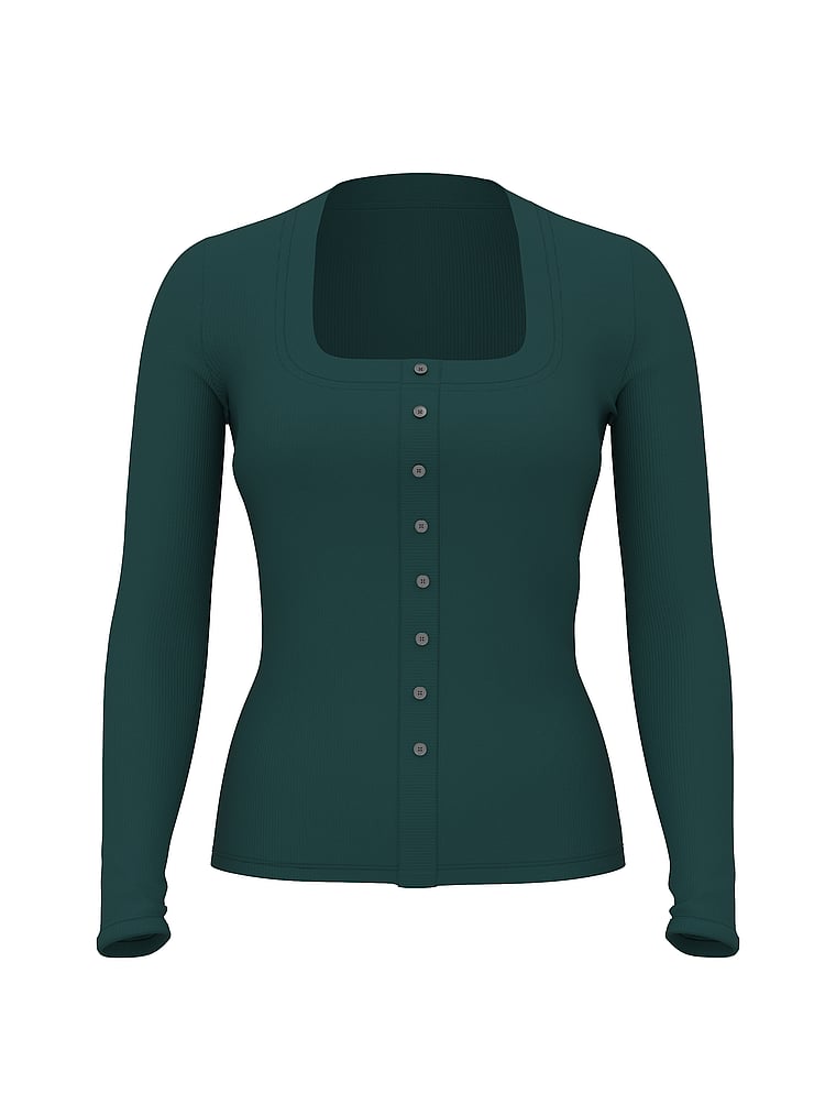 Vintage Ribbed Button-Down Long-Sleeve Tee