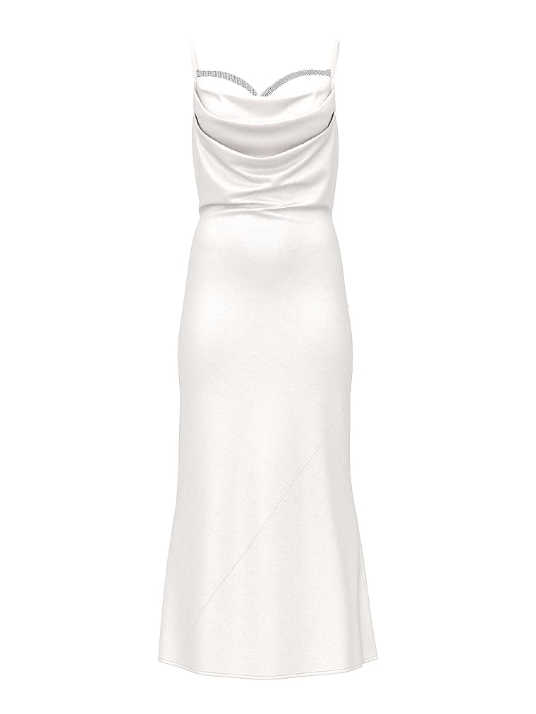 Victoria's Secret, Very Sexy Satin Sparkle Draped Maxi Slip, Coconut White, offModelFront, 4 of 4