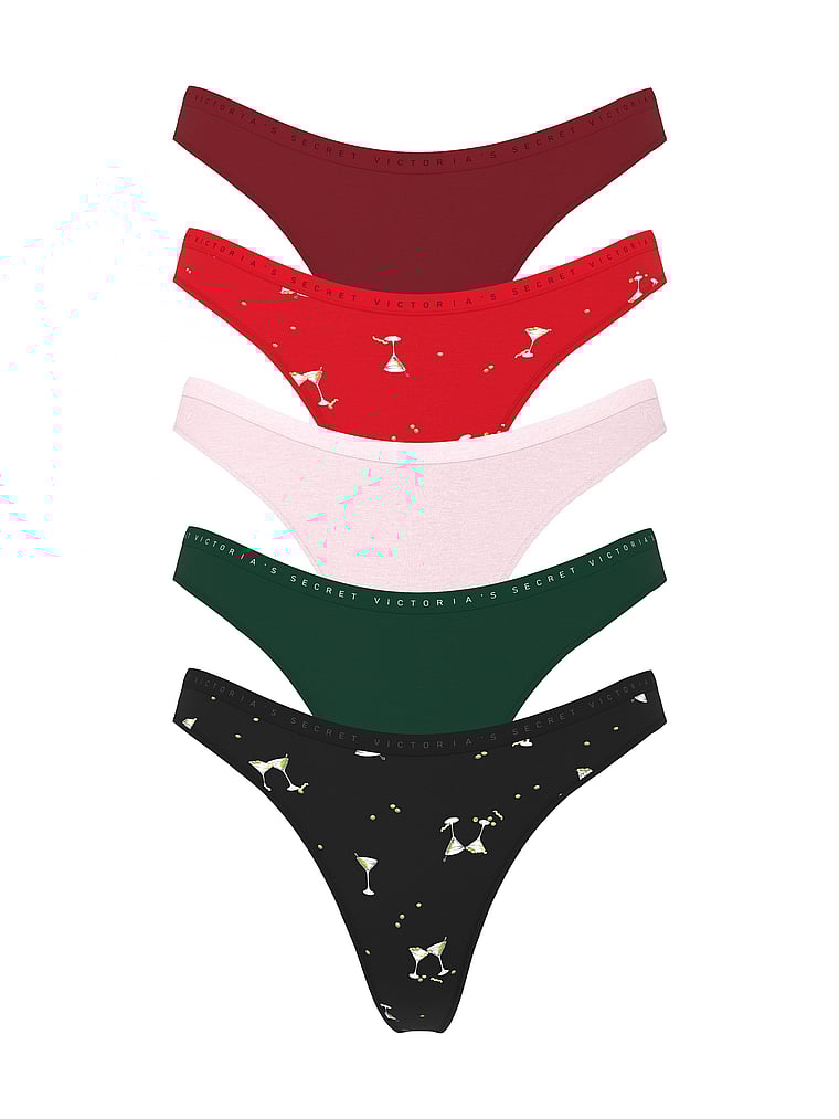 5-Pack Stretch Cotton High-Leg Scoop Thong Panties