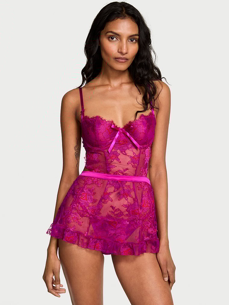 Wicked Unlined Rose Lace Apron Set