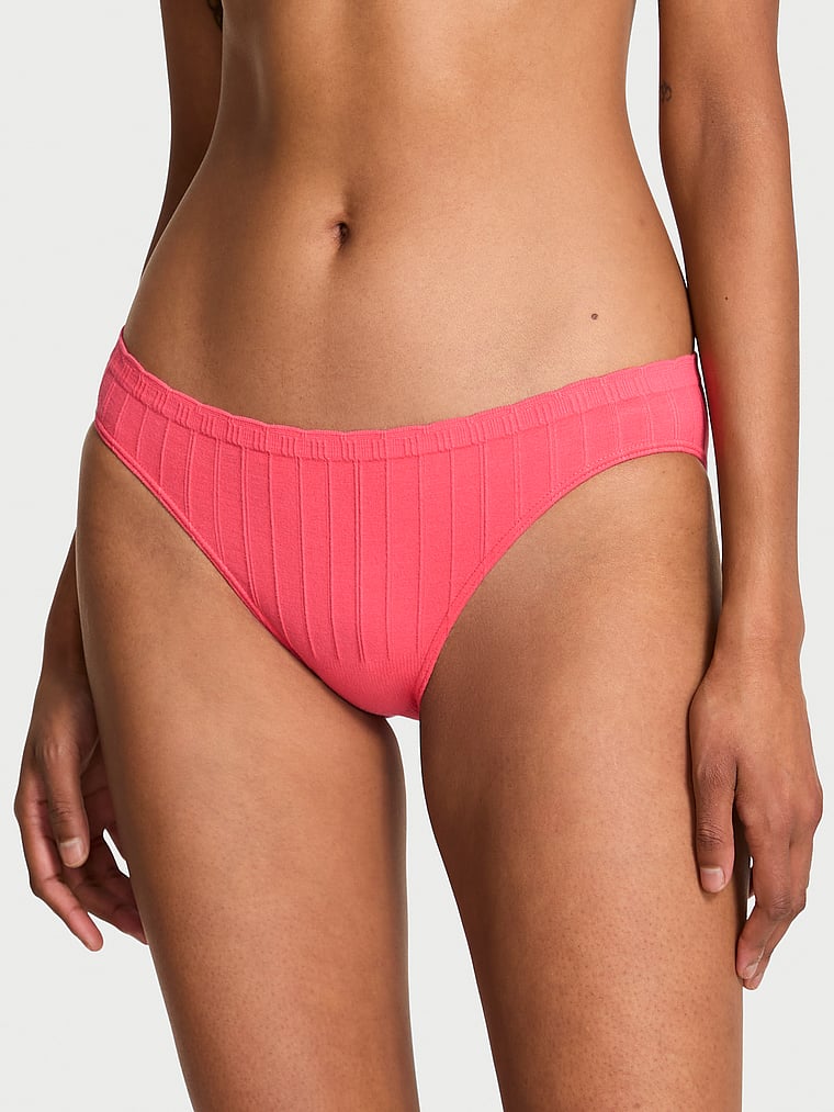 Victoria's Secret, Seamless Seamless Cotton Rib Bikini Panty, Poppy, onModelFront, 1 of 2 Shaanti is 5'9" and wears Small