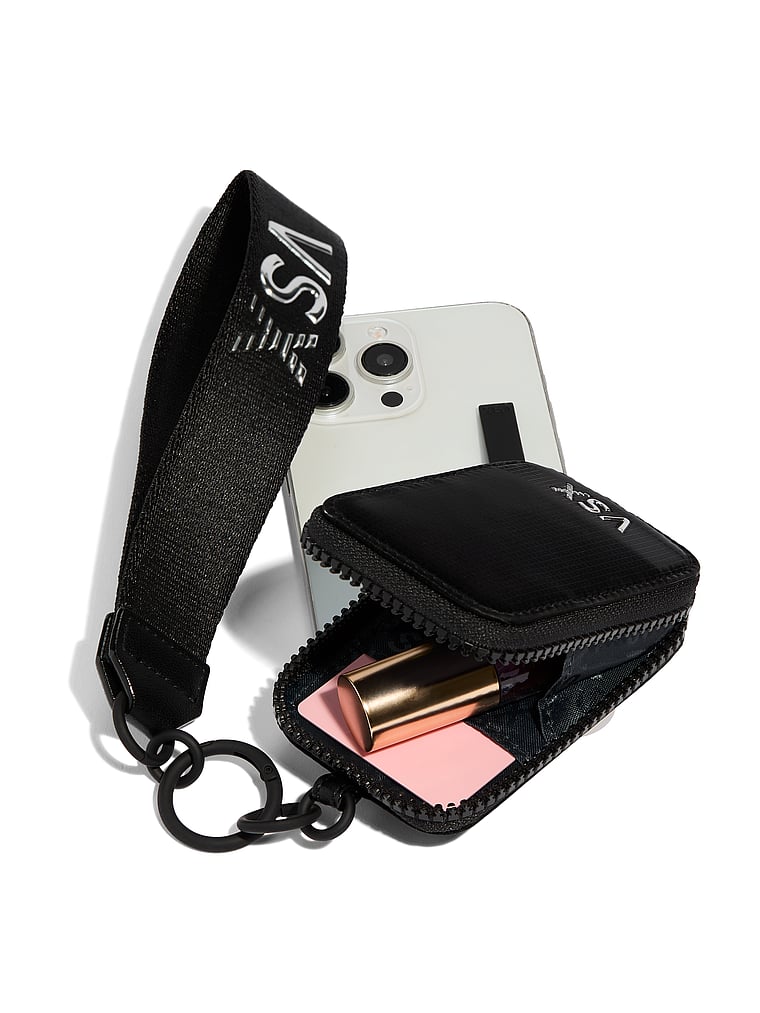 Victoria's Secret, Victoria's Secret VSX Pouch Wristlet Keychain, Black Nylon, onModelBack, 3 of 5