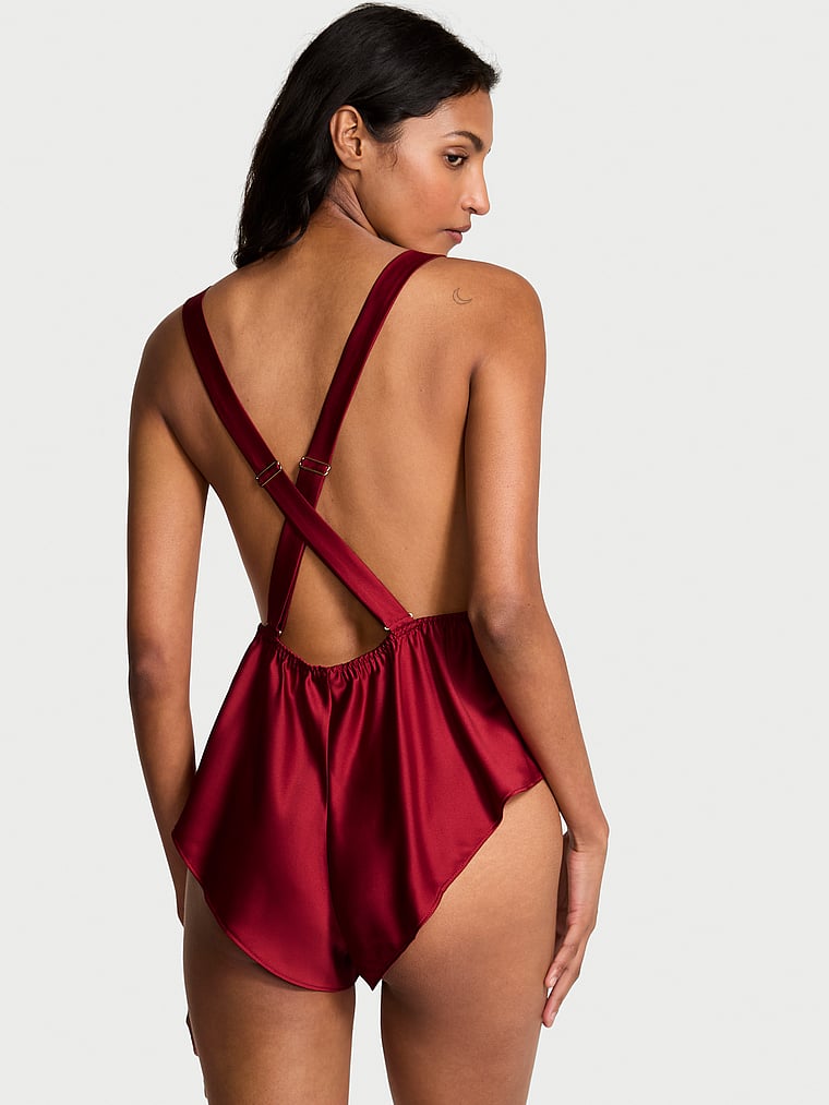 Satin Lace-Trim Square-Neck Flutter Romper