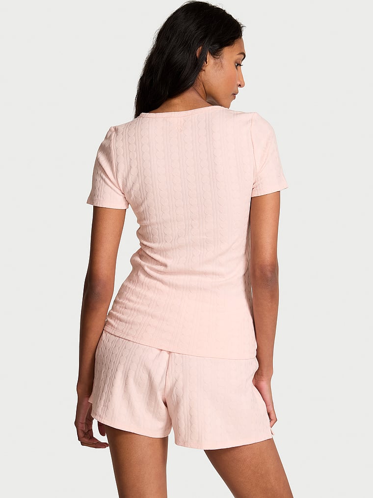 Heart Pointelle Short-Sleeve Henley & Shorts Set