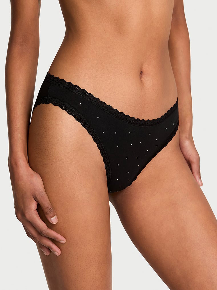 Cotton Lace-Trim Sparkle Bikini Panty