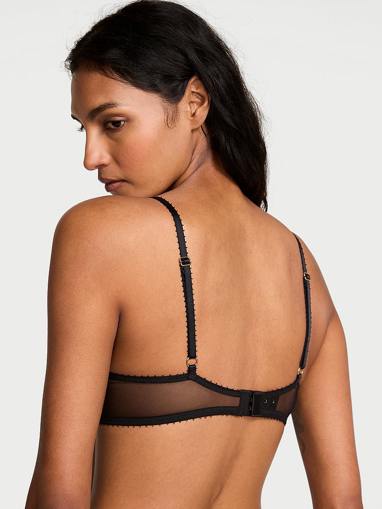 Victoria's Secret, Very Sexy Cherry Embroidery Sequin Shine Unlined Demi Bra, Black, onModelBack, 2 of 4 Shaanti is 5'9" and wears 32B or Small