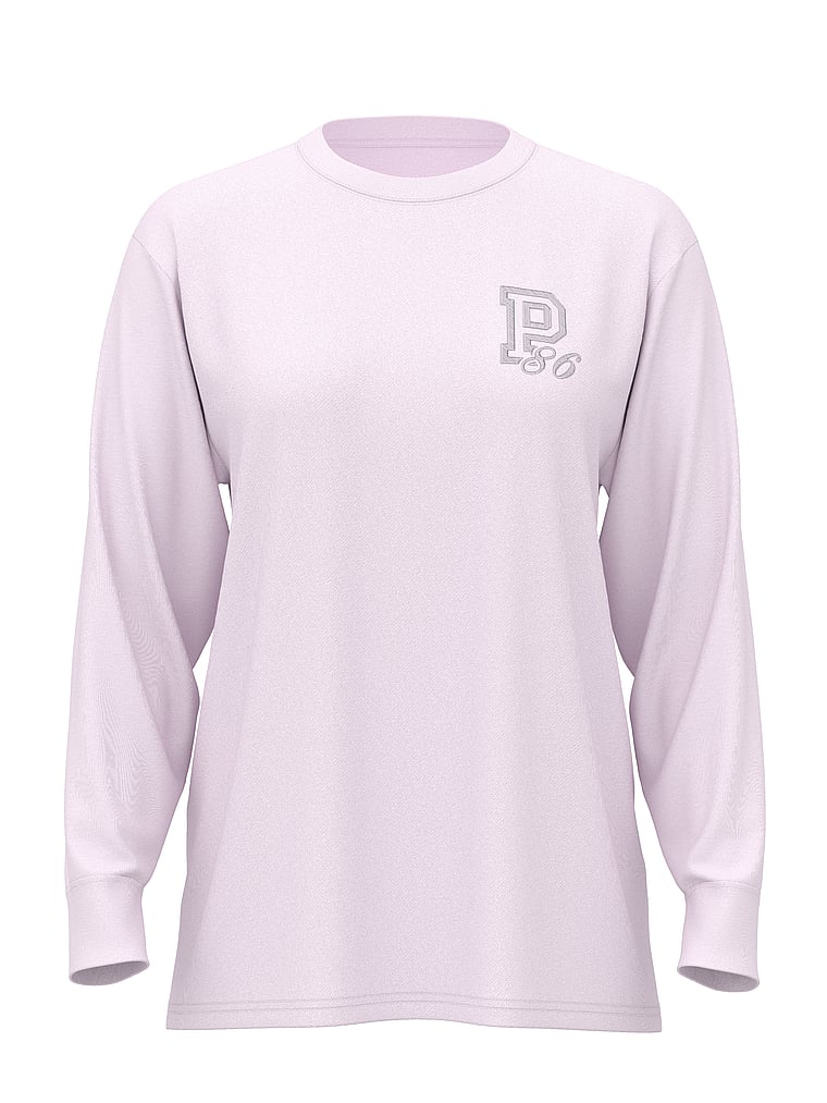 PINK Campus Cotton™ Long-Sleeve Tee, Pink Tulip, offModelFront, 3 of 3
