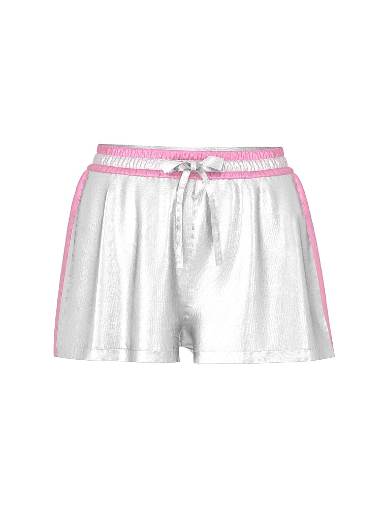 PINK Metallic Running Shorts, Silver Metallic, offModelFront, 4 of 4