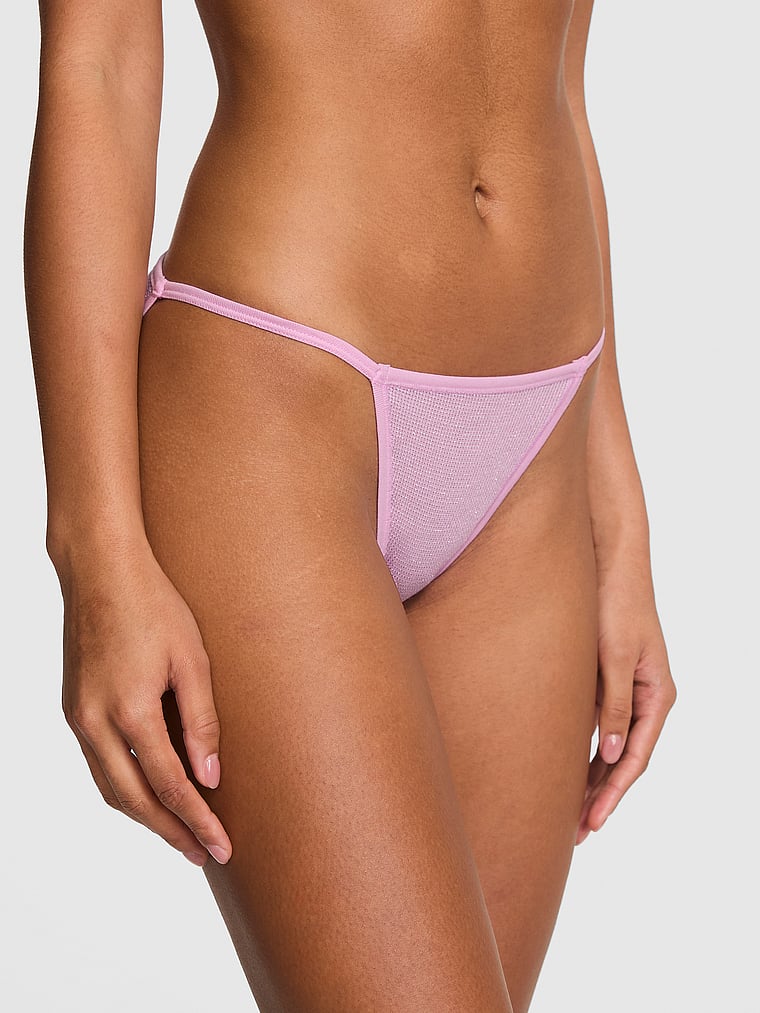 PINK Cotton String Bikini Panty, Hushed Lilac, onModelFront, 1 of 3