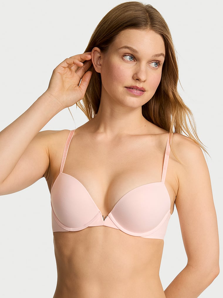 Victoria's Secret, Love Cloud Smooth Push-Up Bra, Purest Pink, onModelFront, 1 of 3 Lotta is 5'10" or 178cm and wears 34B or Small