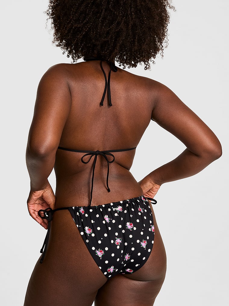 PINK SWIM Reversible Side-Tie Cheeky Bikini Bottom, Floral Dot Winter White/Pure Black, onModelFront, 1 of 5