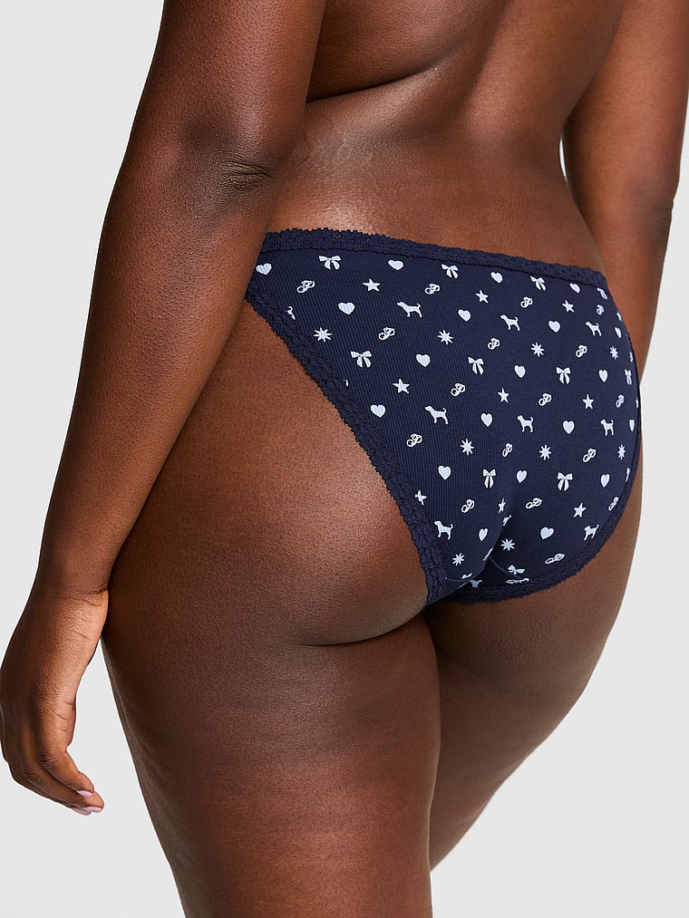 PINK PINK Wink™ Lace-Trim String Bikini Panty, Noir Navy Icon, onModelBack, 2 of 3 Fanta is 5'11" or 180cm and wears Large