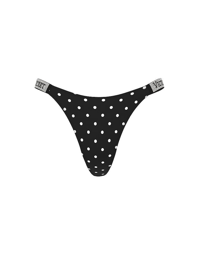 Victoria's Secret, Very Sexy Ombré Stripe Shine Strap Thong Panty, Black Dots, offModelFront, 2 of 4