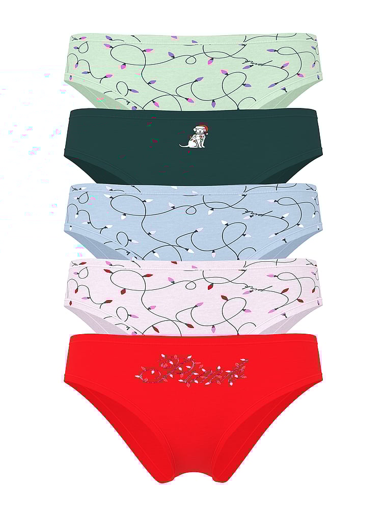 PINK 5-Pack Cotton Cheeky Panties, Holiday Lights Pack, offModelFront, 1 of 1