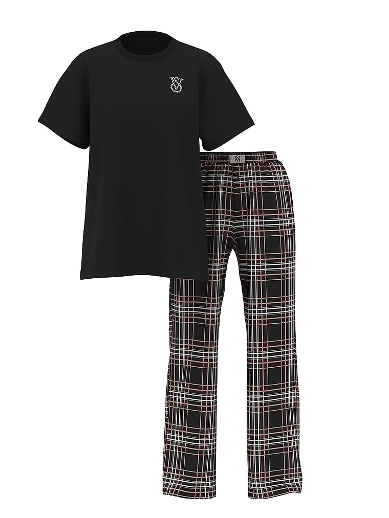 Flannel Short-Sleeve Long Tee-Jama Set
