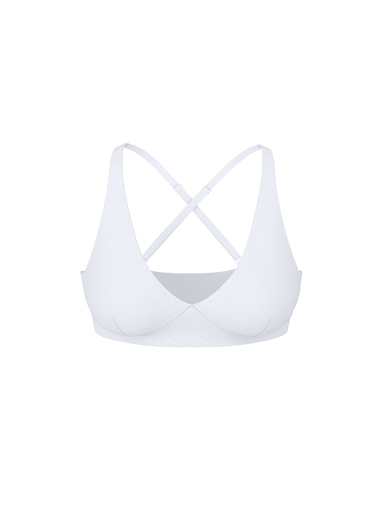 PINK Relay Criss-Cross Plunge Sports Bra, Vs White, offModelFront, 3 of 3