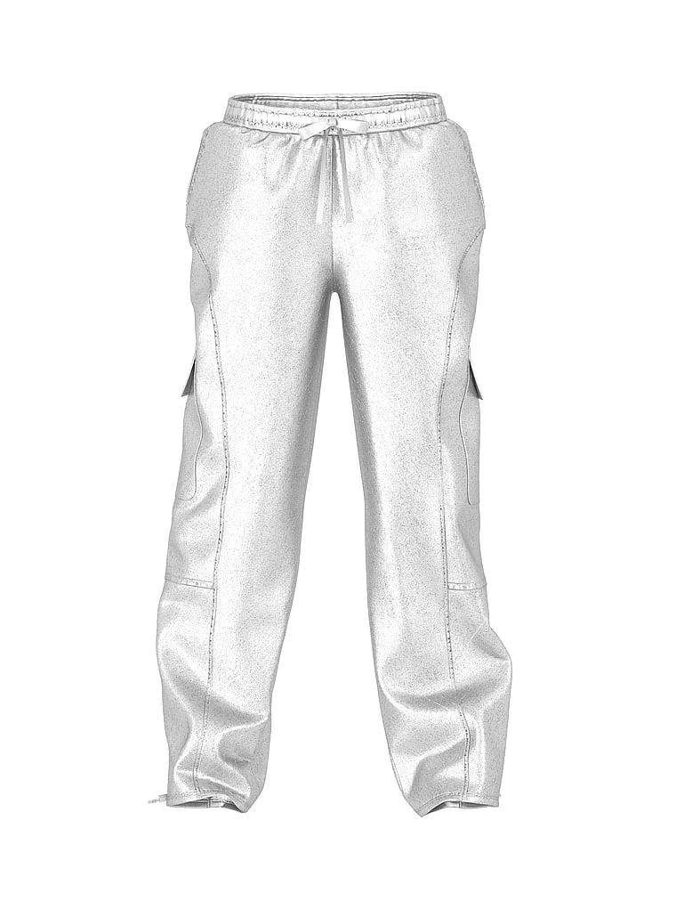 PINK Metallic Barrel Cargo Pants, Silver Metallic, offModelFront, 4 of 5