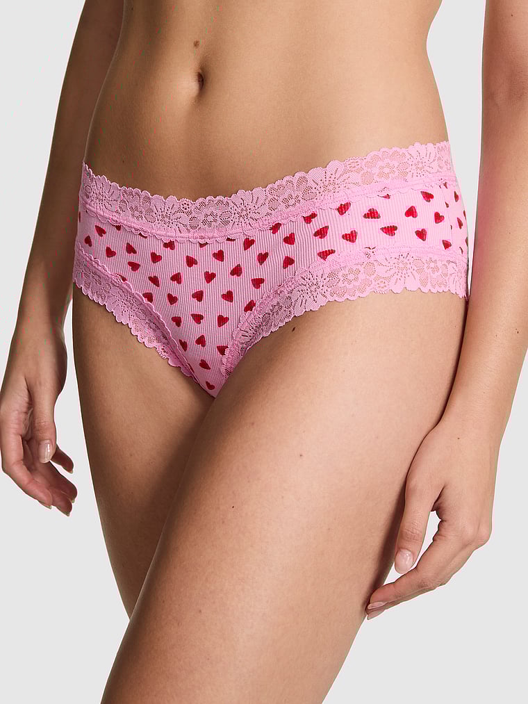 PINK PINK Wink™ Lace-Trim Cheeky Panty, Pink Hearts, onModelFront, 1 of 4 Taylor is 5'8" and wears Small