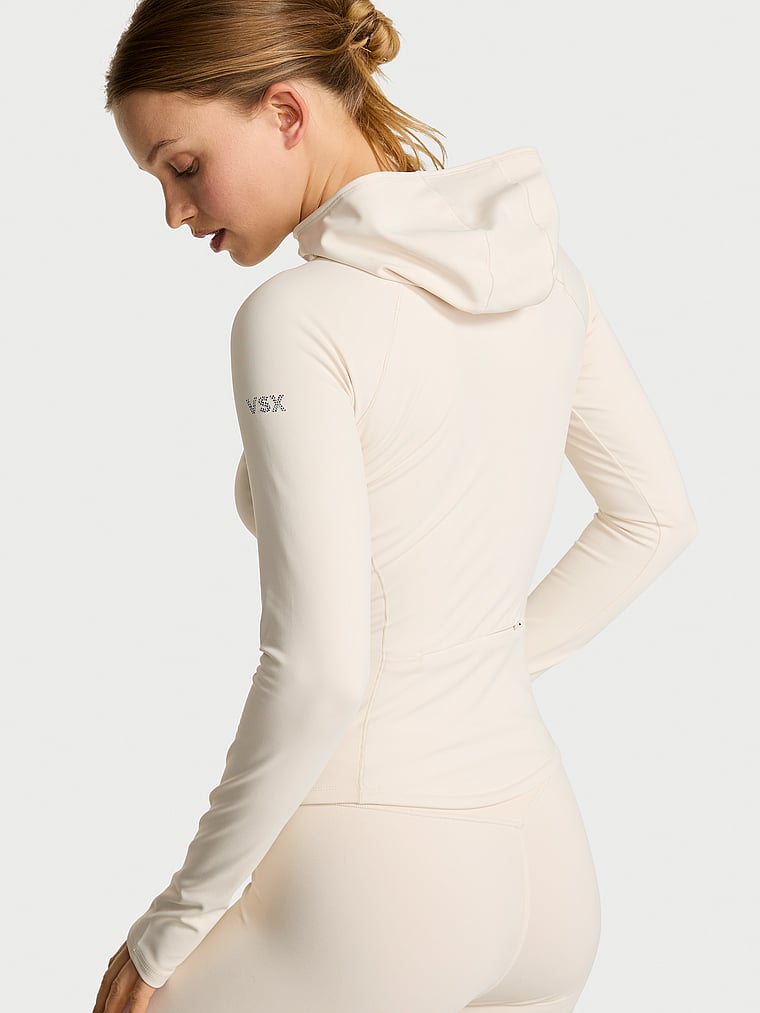 Victoria's Secret, VSX VSX WinterTech™ Hooded Half-Zip Jacket, Swan Ivory, onModelBack, 2 of 4 Lotta is 5'10" or 178cm and wears Small