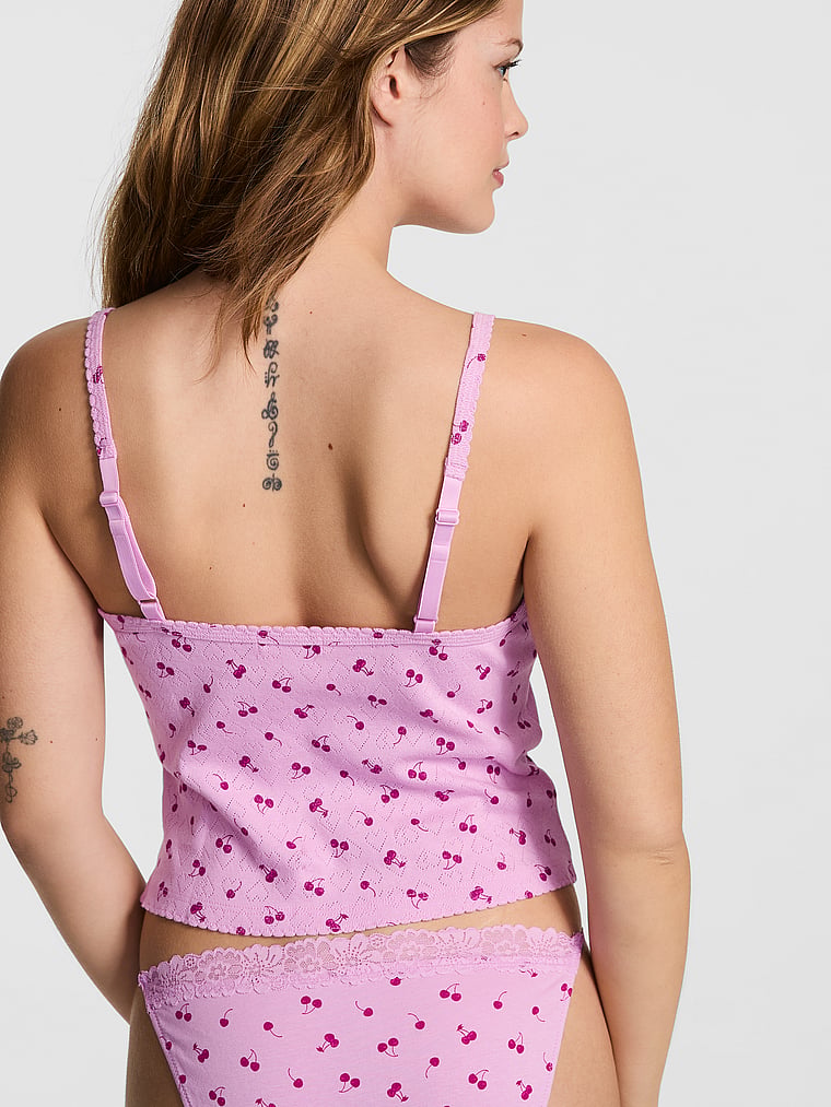 PINK Pointelle Henley Cami, Hushed Lilac Cherries, onModelBack, 1 of 4