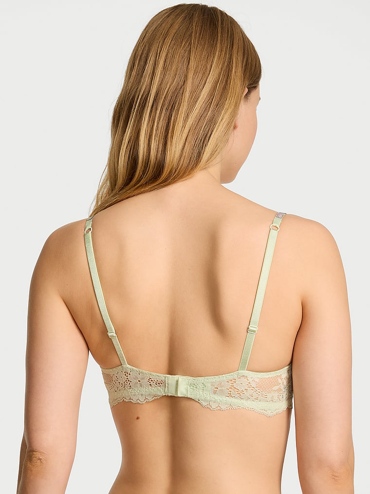 Victoria's Secret, Dream Angels Wicked Twinkle Silver Lace Unlined Balconette Bra, Mint Crush, onModelBack, 2 of 5 Lotta is 5'10" and wears 34B or Small