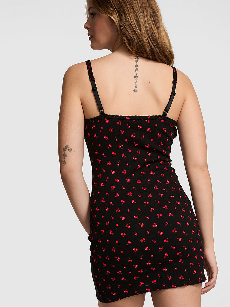 PINK Pointelle Slip Dress, Black Cherries, onModelBack, 2 of 4 Taylor is 5'8" or 173cm and wears S/Regular