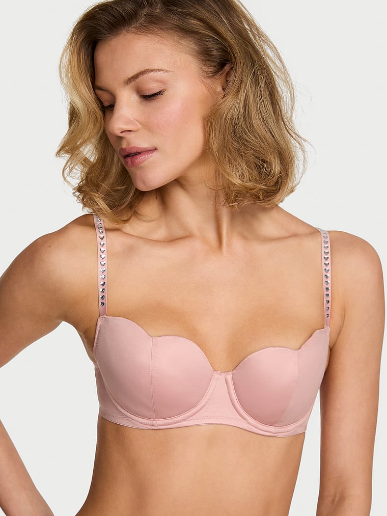 Victoria's Secret, Dream Angels Wicked Twinkle Petal Hearts Lightly Lined Balconette Bra, Royal Pink, onModelFront, 3 of 4 Aga is 5'10" and wears 32B or Small