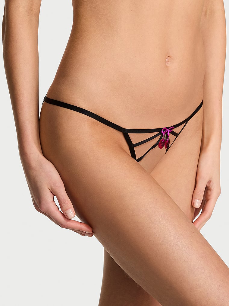 Victoria's Secret, Very Sexy Cherry Pop Embroidery Strappy Open Bikini Panty, Black Cherry Pop, onModelFront, 1 of 2 Aga is 5'10" and wears Small