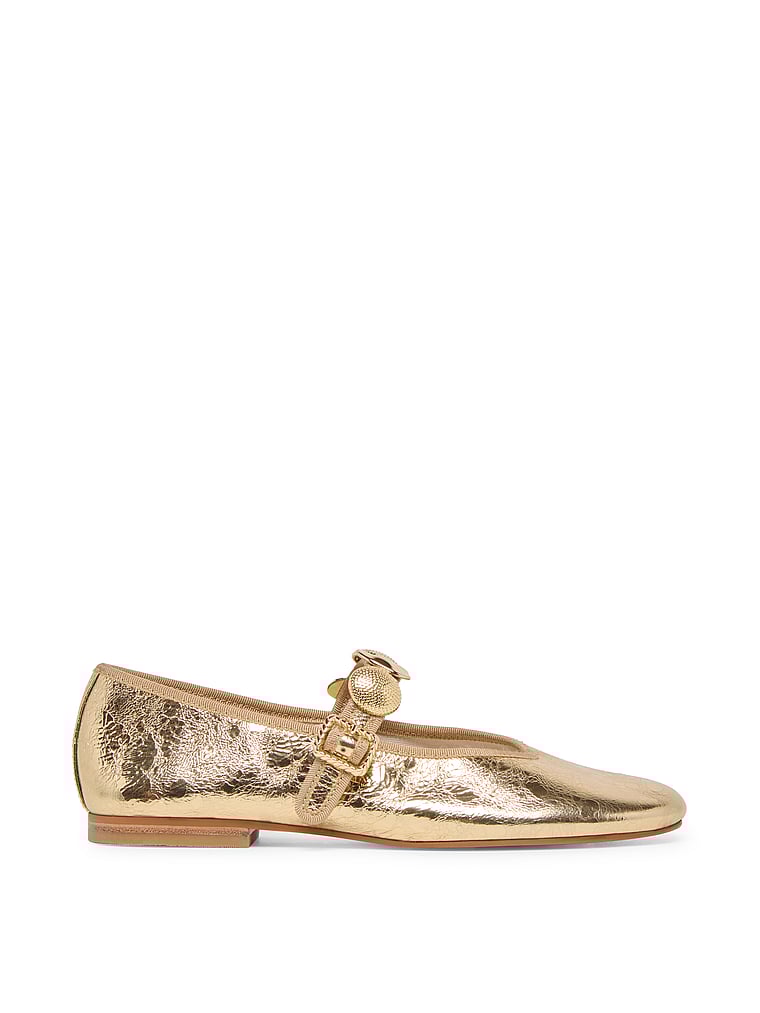 Dolce Vita Relan Ballet Flat, Gold Distressed Leather, onModelSide, 3 of 4