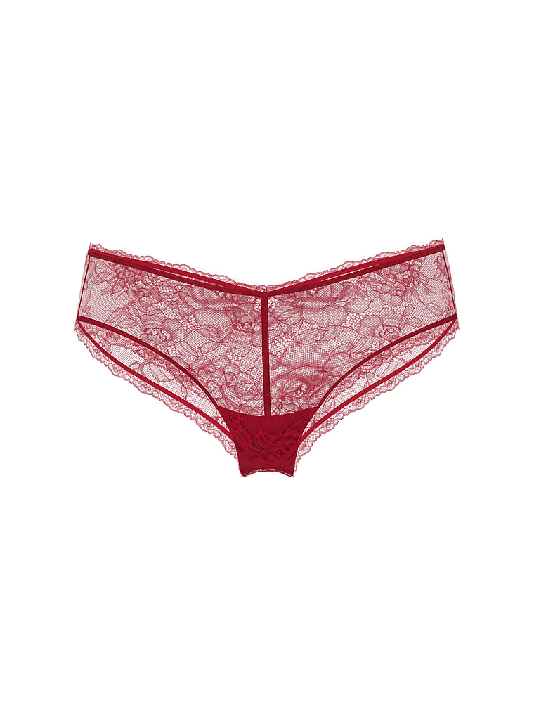 Victoria's Secret, Very Sexy Rose Lace-Trim Cut-Out Cheeky Panty, Red Lacquer, offModelFront, 4 of 4