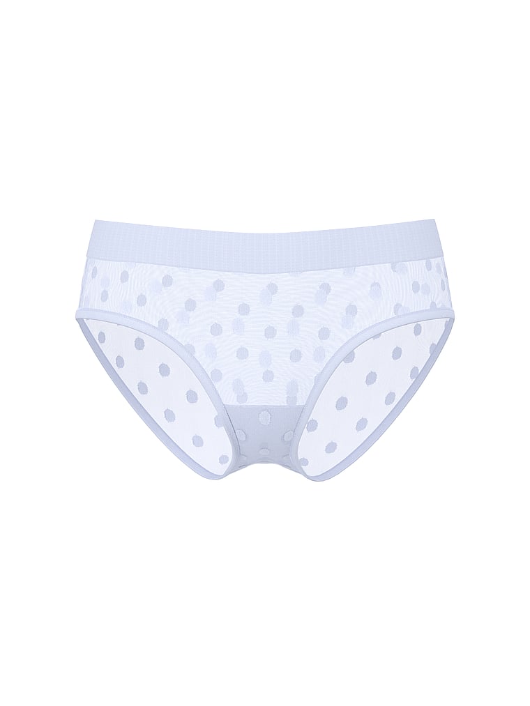 Victoria's Secret, Cotton Sheer Heritage Shimmer Hiphugger Panty, Soft Iris, offModelFront, 3 of 3