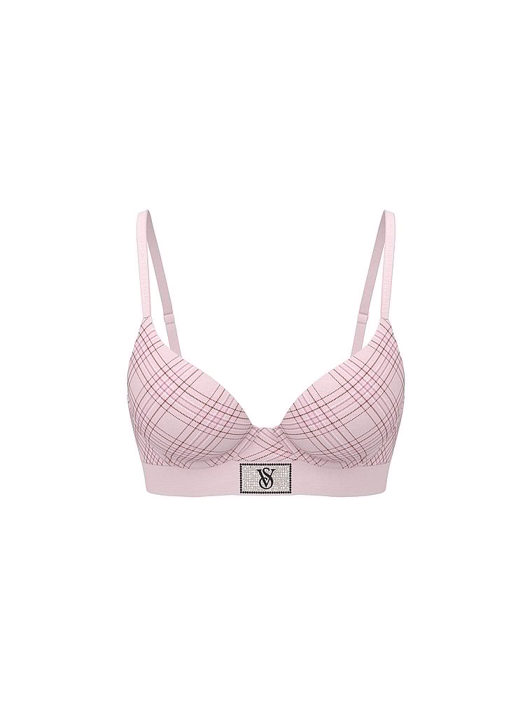 Victoria's Secret, The T-shirt Perfect Shape Ultra-Fine Modal Push-Up Bra, Pink Plaid, offModelFront, 3 of 4