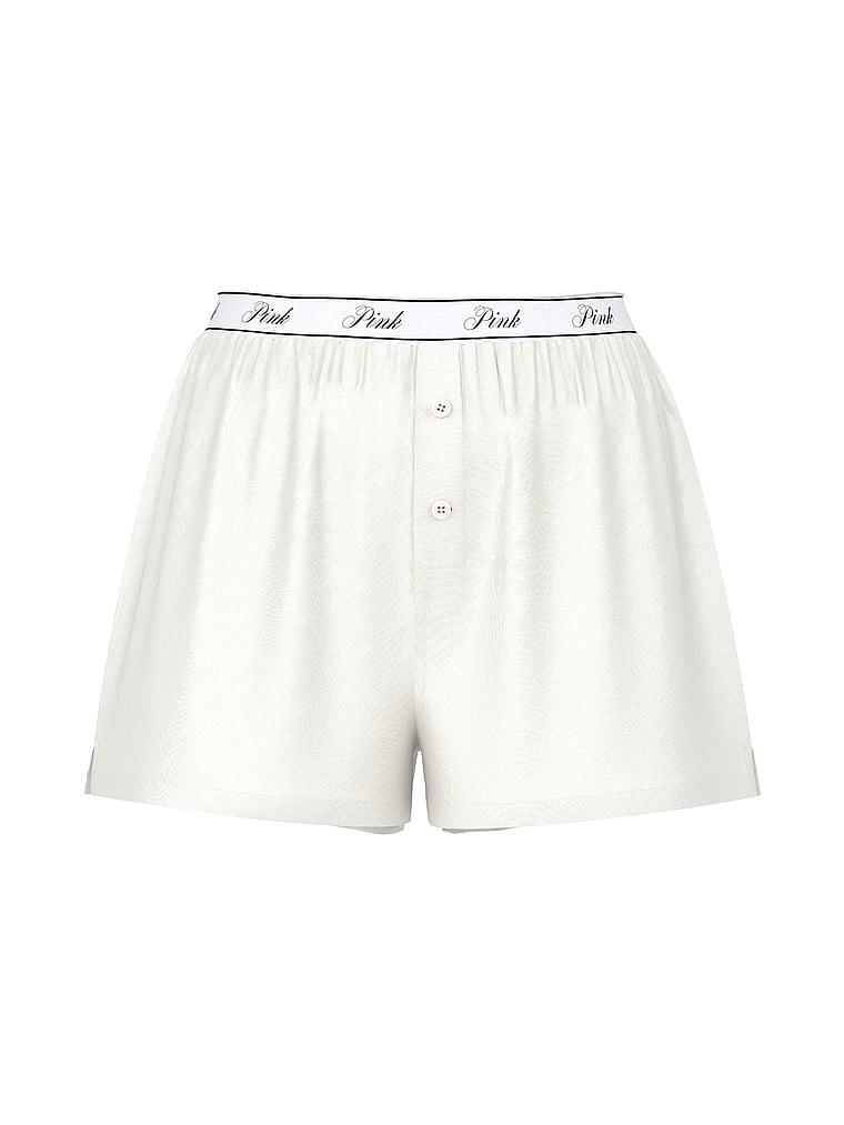 PINK Silky Sleep Boxy Pajama Shorts, Winter White Pink Butt Graphic, offModelFront, 4 of 4