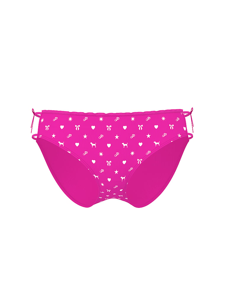 PINK Cotton Bikini Panty, Pink Fire Heritage Icon Print, offModelFront, 3 of 3