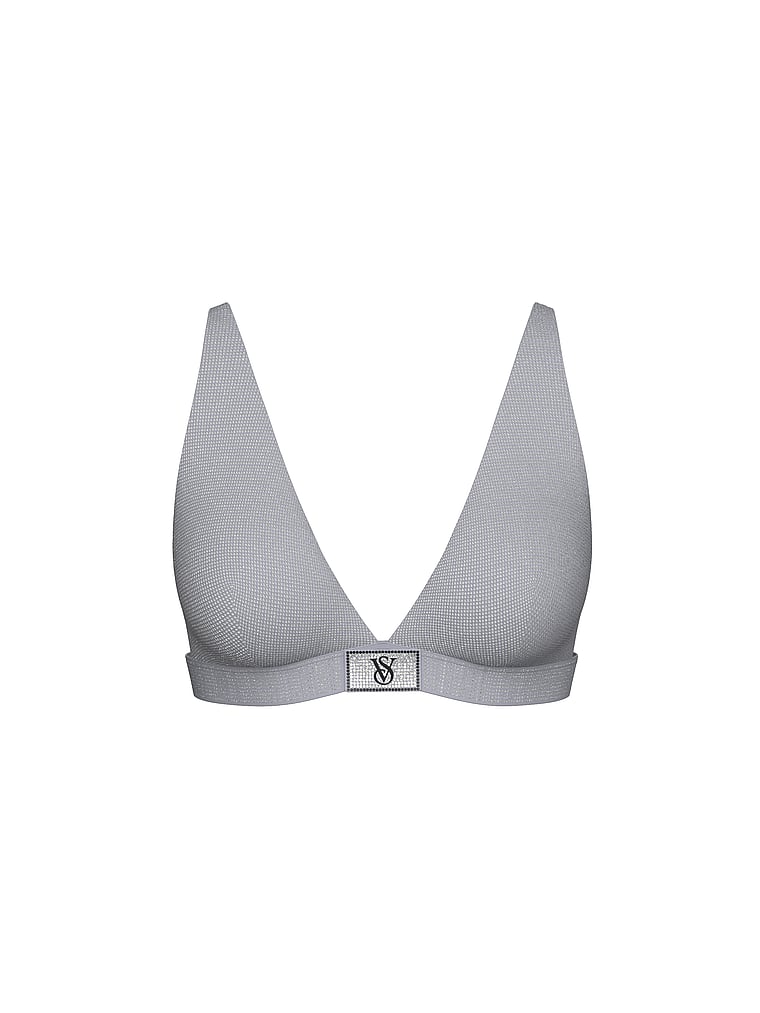 Victoria's Secret, The T-shirt Wireless Cotton Plunge Bralette, Darling Grey, offModelFront, 3 of 3