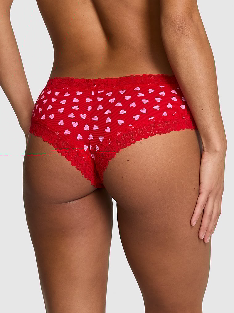 PINK PINK Wink™ Lace-Trim Cheeky Panty, Bright Vermillion Hearts, onModelBack, 2 of 3 Fanta is 5'11" and wears Large